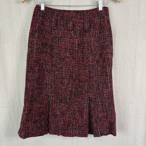 Nanette Lepore Lined Tweed Skirt Women Size 4 Red Dark Academia Twee Career Chic - Picture 6 of 7